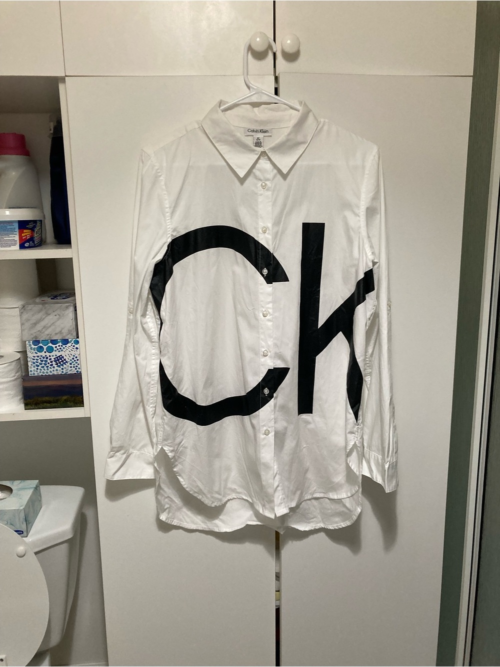 Calvin Klein White Button-Down Shirt with Bold Black CK Graphic